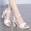 Women Genuine Leather Shoes High Heel Platform Sandals Buckle Thick Heel Ladies Sandals Women Pumps Summer Black 35-42