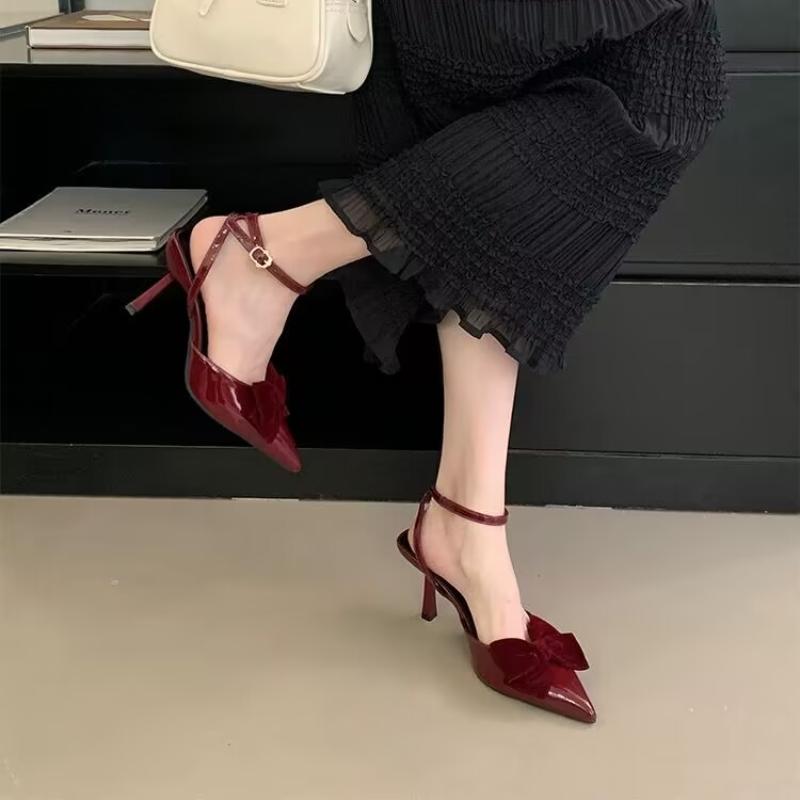 Fashion Pointed Toe Shoes Buckle Strap Slingback Pumps Wedding 2025 Fashion Thin Heels Head Butterfly-Knot Sandals Party Women