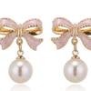Black and Red Imitation Pearl Bow Drop Earrings for Women Geometric Wedding Party Pain… More