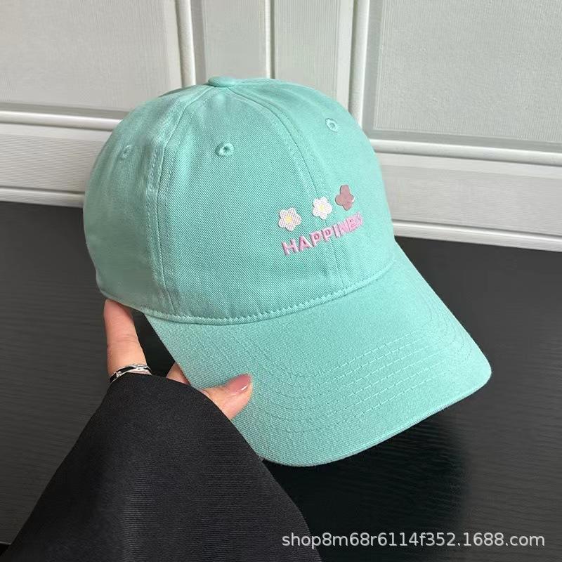 Small Flower Embroidered Milk Yellow Baseball Cap Women'S Spring And Summer Big Head Circumference Showing Face Small Peaked Cap Wide Brim Big Face