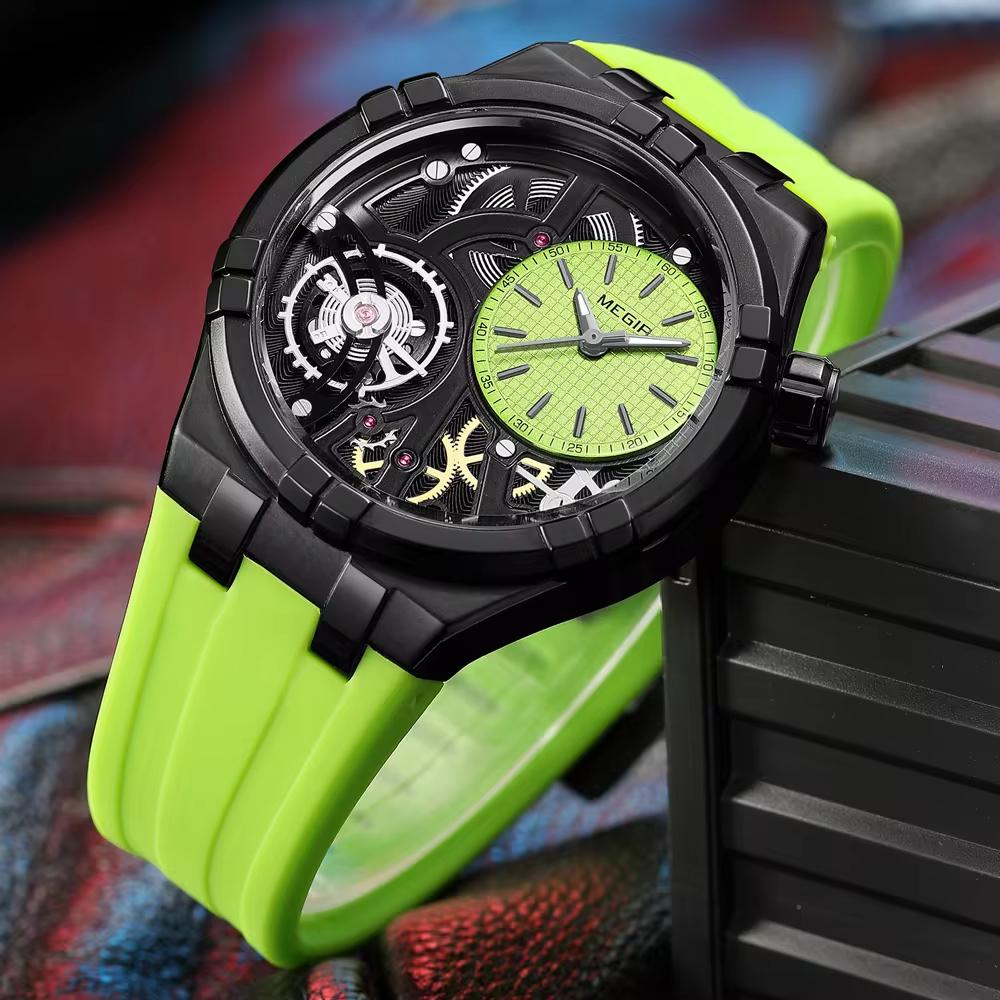 Fashion Skeleton Men's Quartz Watches Luxury Silicone Big Dial Sports Casual Wristwatch Clock Waterproof Luminous Watch