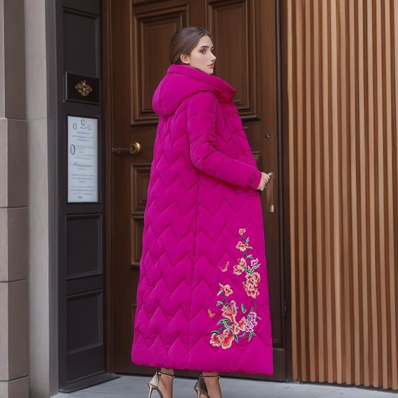 Retro Cotton-padded Jacket Long Knee-length Cotton-padded Clothes Women's Cotton-padded Clothes Buckle