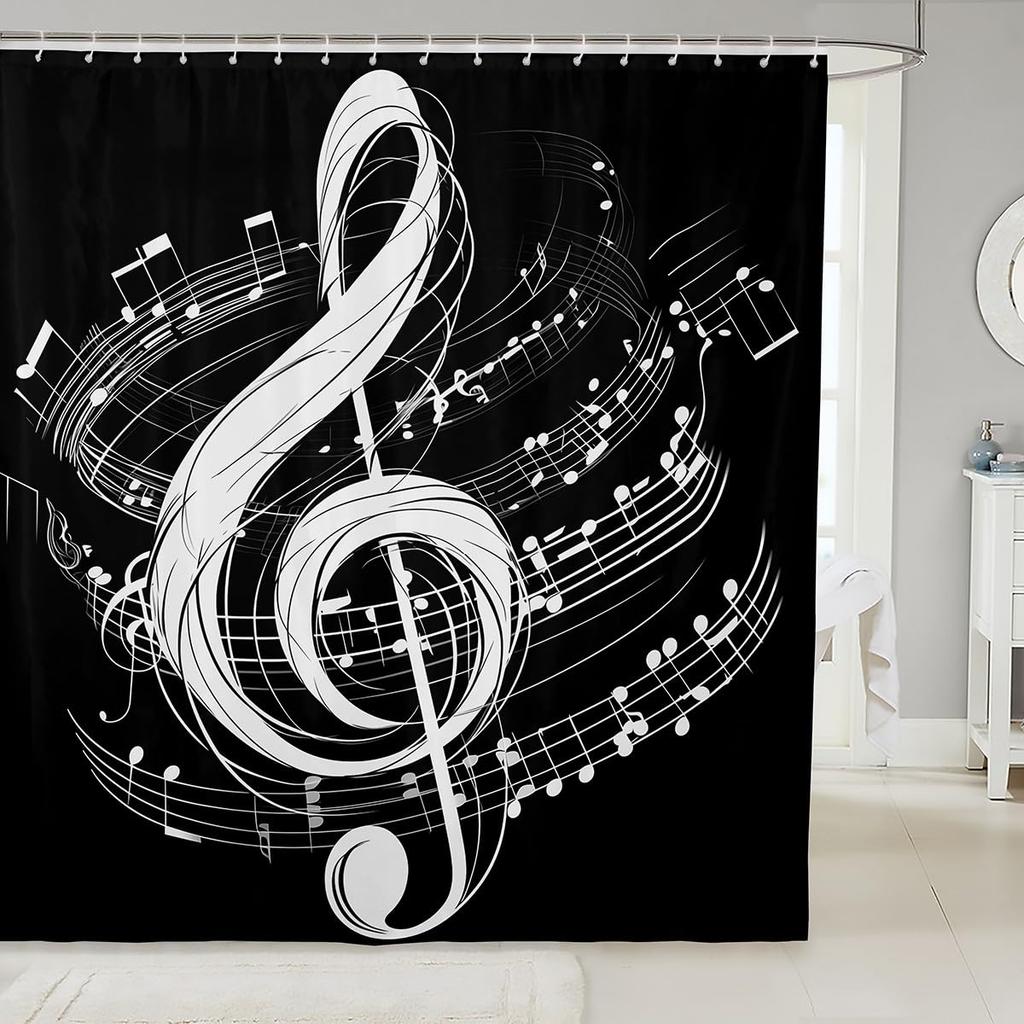 Music Shower Curtain Musical Notes Modern Romantic Art Elegant Polyester Fabric Bathroom Decor Curtains With Hooks