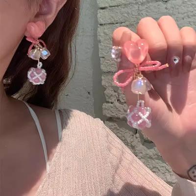 Sommer Pink Pfirsich Herz Kirsche Ohrringe Perlen Maiglöckchen Katzenaugen Perlenohrringe Süßes Temperament Ohrringe Eleganter Schmuck