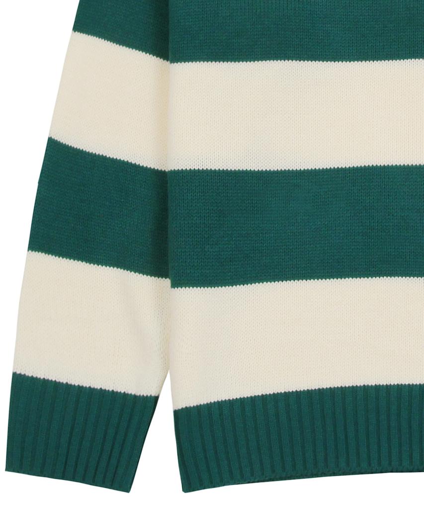 GRAVER [Unisex] Flower Dot Embroidered Striped Collar Knit_Green