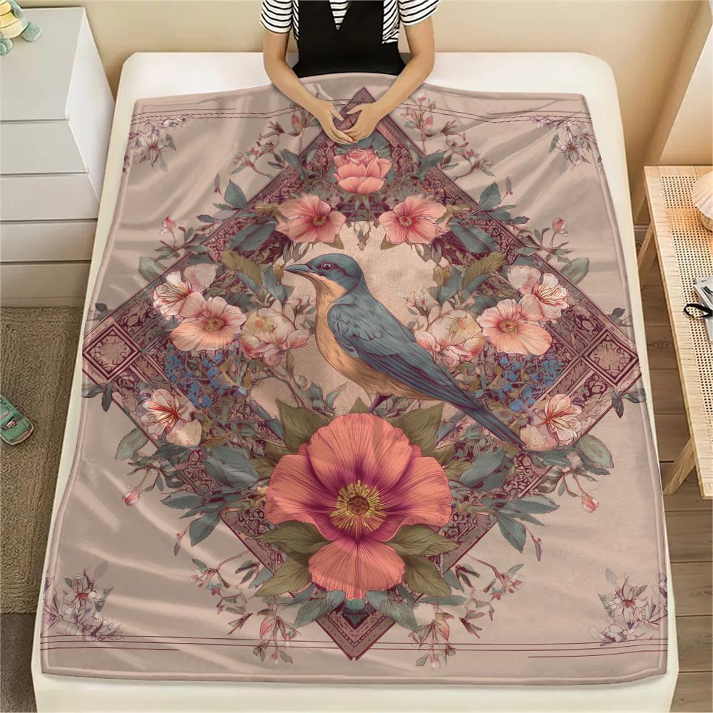 

Flower Birds Print Flannel Blanket, High quality Comfortable for All Seasons, Home Decor, Warmth and Comfort 80cm x 120cm