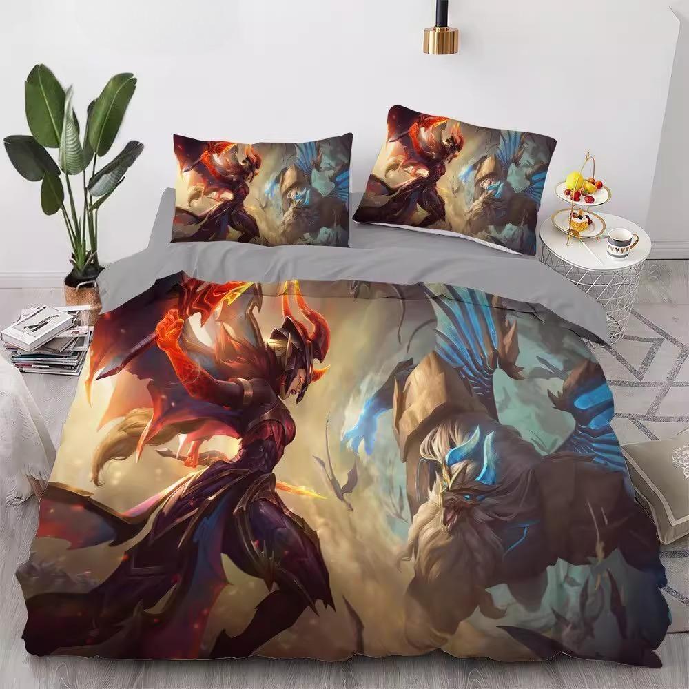 Ložní souprava z mikrovlákna League of Legends Dětský péřový povlak na přikrývku Teenager Dospělý Herní vzor Apartmá Pokojová dekorace 3 kusy 228x228cm
