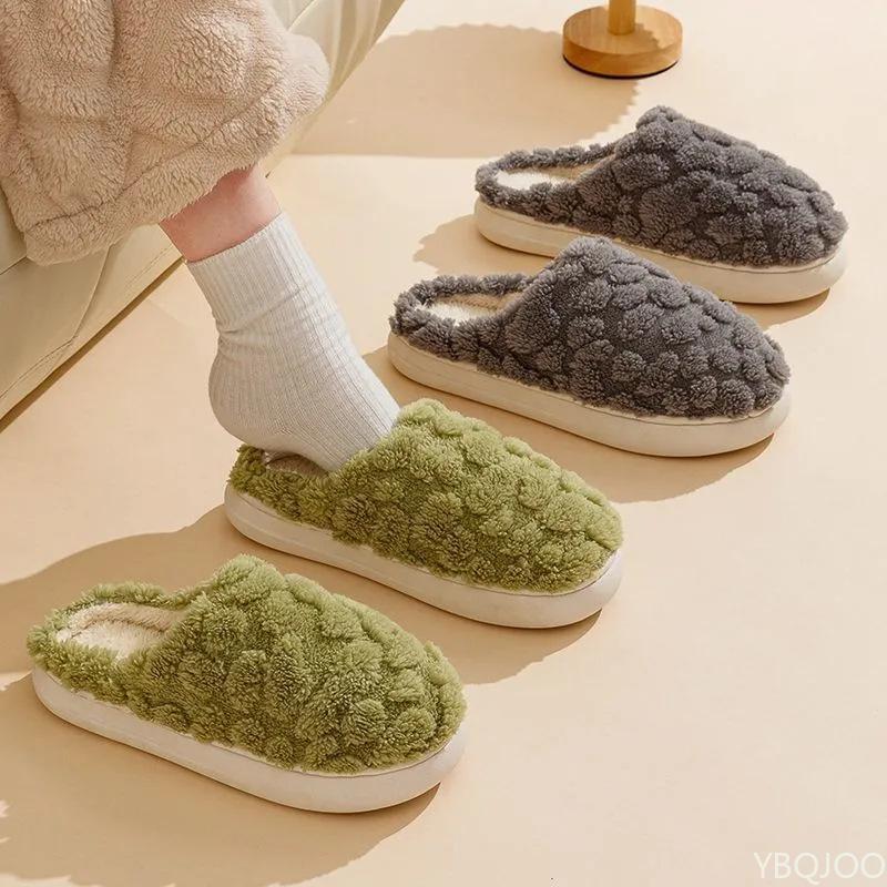 Fashion Women's Indoor Warm Plush Home Winter Cotton Slippers Cute Thick Bottom Anti slip Simple Comfortable Soft Plush Flat Shoes