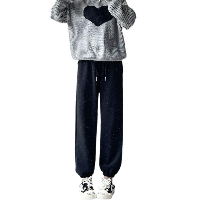 Autumn Winter Women's Thickened Fleece Casual Pants Fleece Lined Cuffed Harem Carrot Pants
