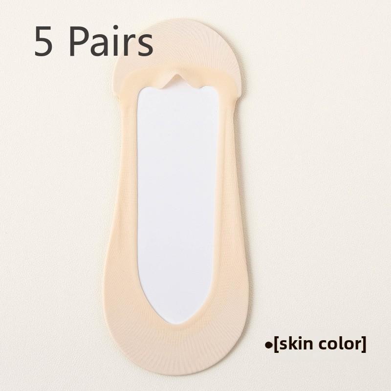 5 Pairs of Women's Summer Thin Ice Silk Cotton Breathable Heel Shallow Mouth Invisible Boat Socks