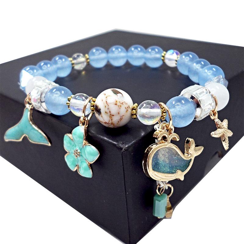 Korean Version of Chalcedony Glazed Moon Star Pendant Bracelet Burst Stone Crystal Bracelet Women's Handmade Beaded Hand Jewelry