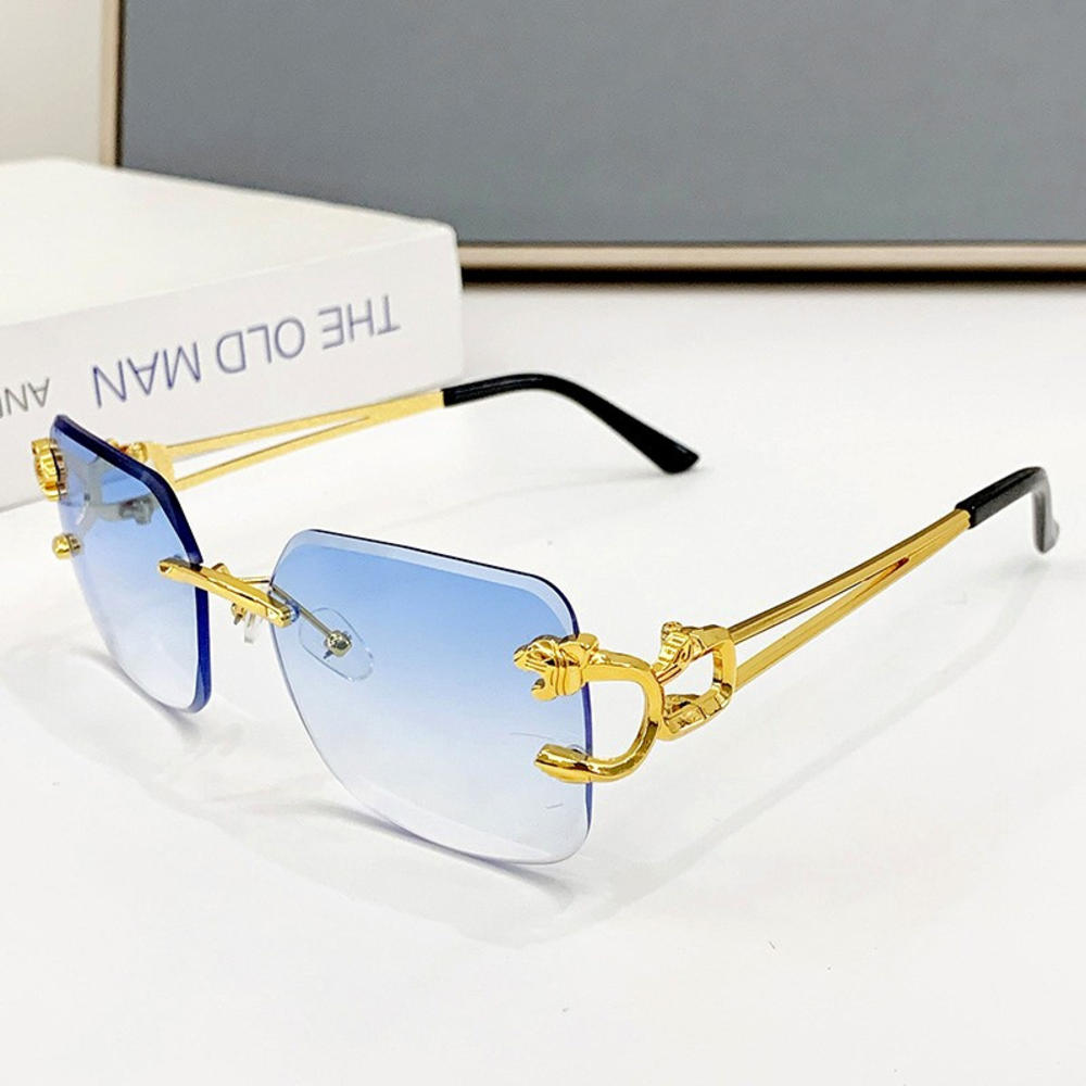 

Vintage Rimless Square Sunglasses Women Men Luxury Popular Travel Driving Metal Leopard Head Sun Glasses UV400 Other