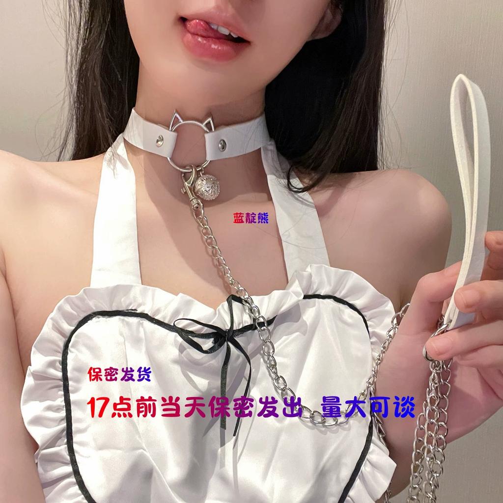 Cat Bell Choker with Leash and D-Ring K9 Necklace Punk Collar for Women