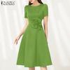ZANZEA Women Casual Round Neck Summer Short Sleeve Dress