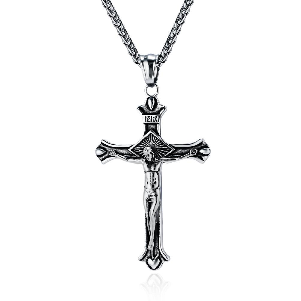 American Artistic Retro Stainless Steel Cross Shelf Necklace Men's Fashion Pendants & Charms for Sweater Chain Pendant Ornament