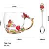 Glass Coffee Enamels Mug with Steel Spoon ,Best Birthday Valentines Gifts for Women,Enamel Flower Lead-free Glass Coffee Mugs Tea Cup