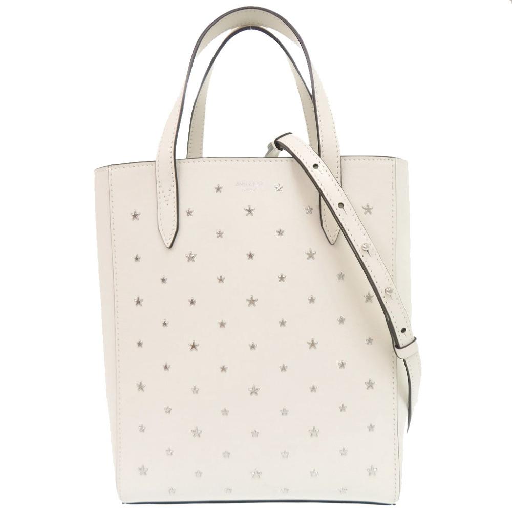 Used AUTHENTIC JIMMY CHOO 2WAY BRIA Star Studs Tote Bag White Leather