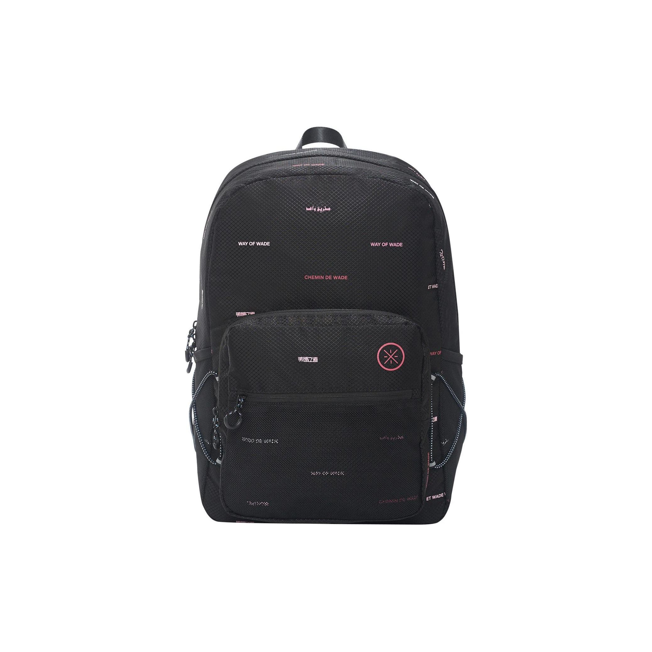 Li-Ning Fashion Simple Letter Logo Print Reflective Fabric Backpack Unisex Backpack Black ABSS181-1 Black