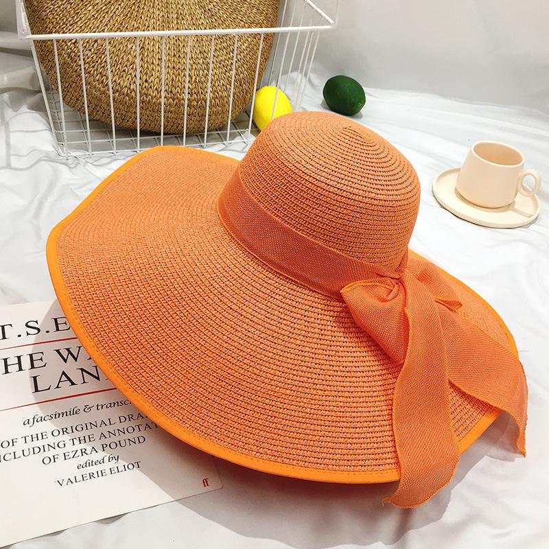 Yellow Beach Straw Hat Female Summer Beach Big Brim Sunscreen Sunshade Travel Versatility Big Brim Sandal Sun Summer