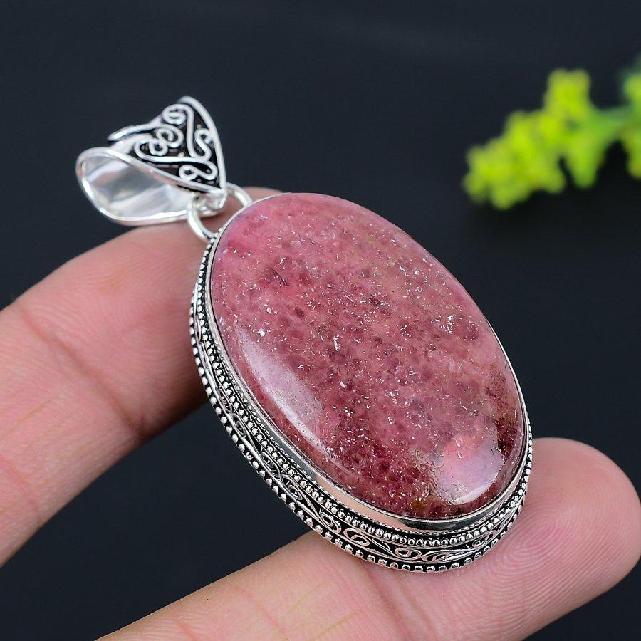 Rhodonite Gemstone Handmade 925 Sterling Silver Gift Jewelry Pendant 2.29" k5d84