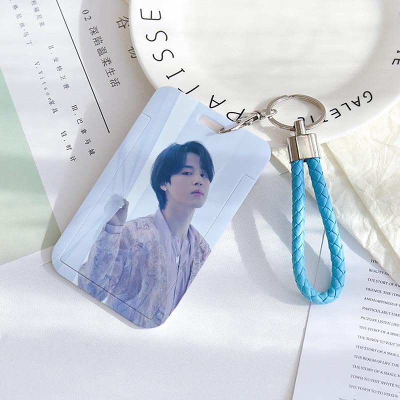 BTS Sliding Photocard Holder, Protective ID Badge Card Case with Braided Keychain Strap, Student Campus Bus Meal Card Protector Merch for ARMY