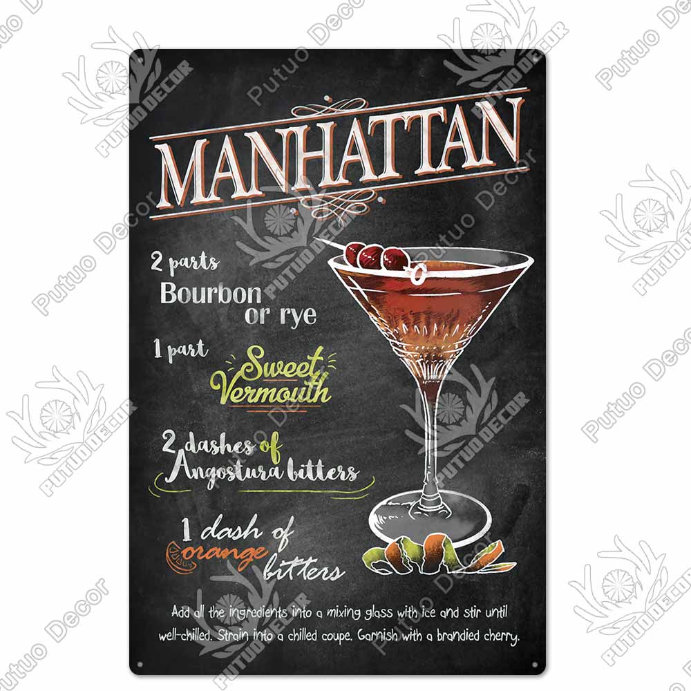 Putuo Decor Cocktail Vintage Metal Sign Tin Sign Decorative Plaque Wall Decor Bar Pub Man Cave Living Room Decoration