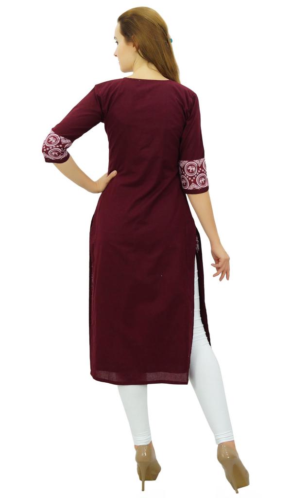 Phagun Women's Designer Straight Black Kurta 3 4 Sleeve Printed Casual