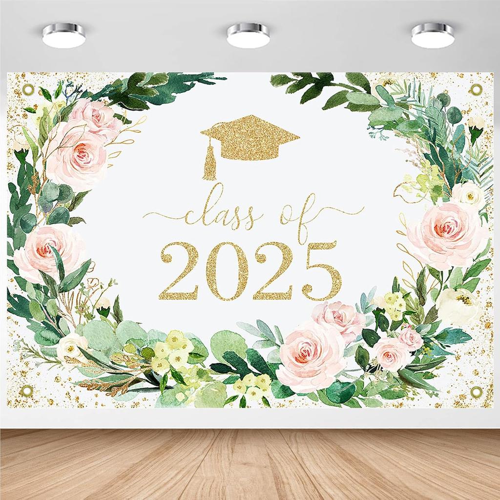 Avezano Floral Graduation Backdrop Flower Garland Graduation Party Decorations 2025 Congrats Grad Class of 2025 Photoshoot Background Prom Party