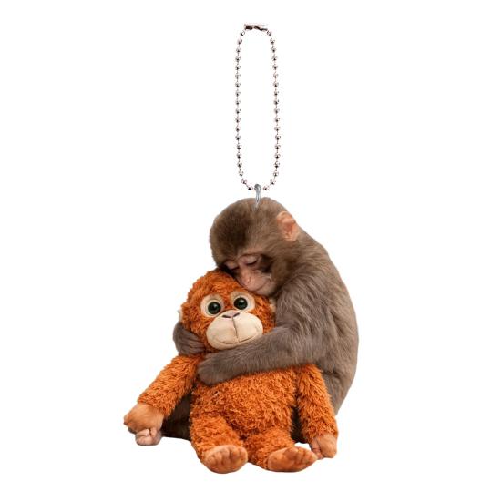 Monkey Keychain 2D Acrylic Cute Monkey Holding Plush Toy Hanging Pendant for Backpack Purse Car Keys Aceessory