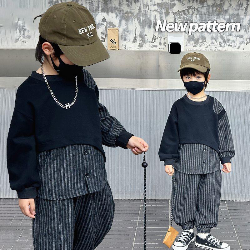 

Boys Trendy Korean-Style Striped Patchwork Sweatshirt Set for Autumn & Spring 2025 120