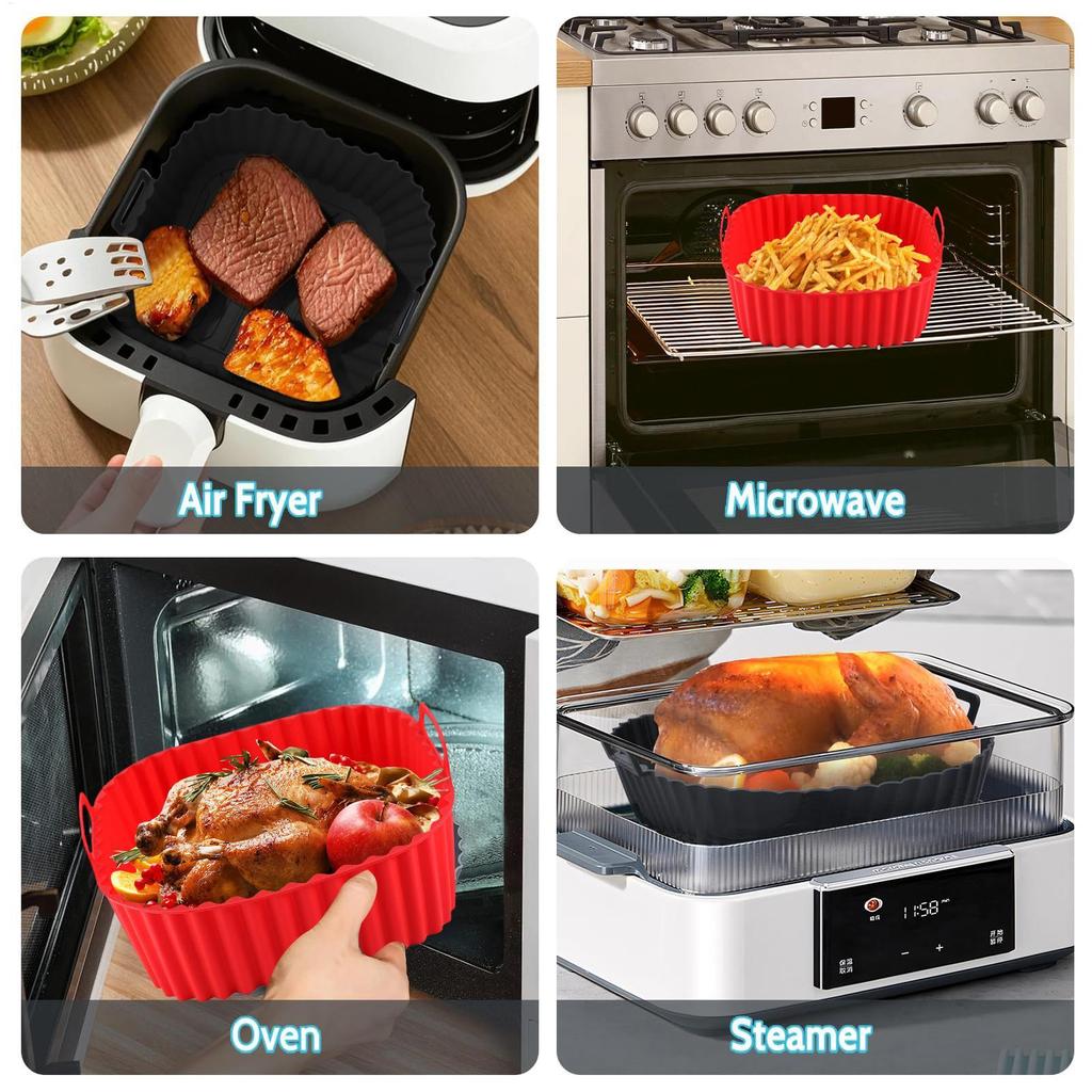 21x21cm Reusable Air Fryer Liners Silicone Square Air Fryer Oven Plate Non-stick Baking Tray for Pizza Fried Chicken Fries Cake