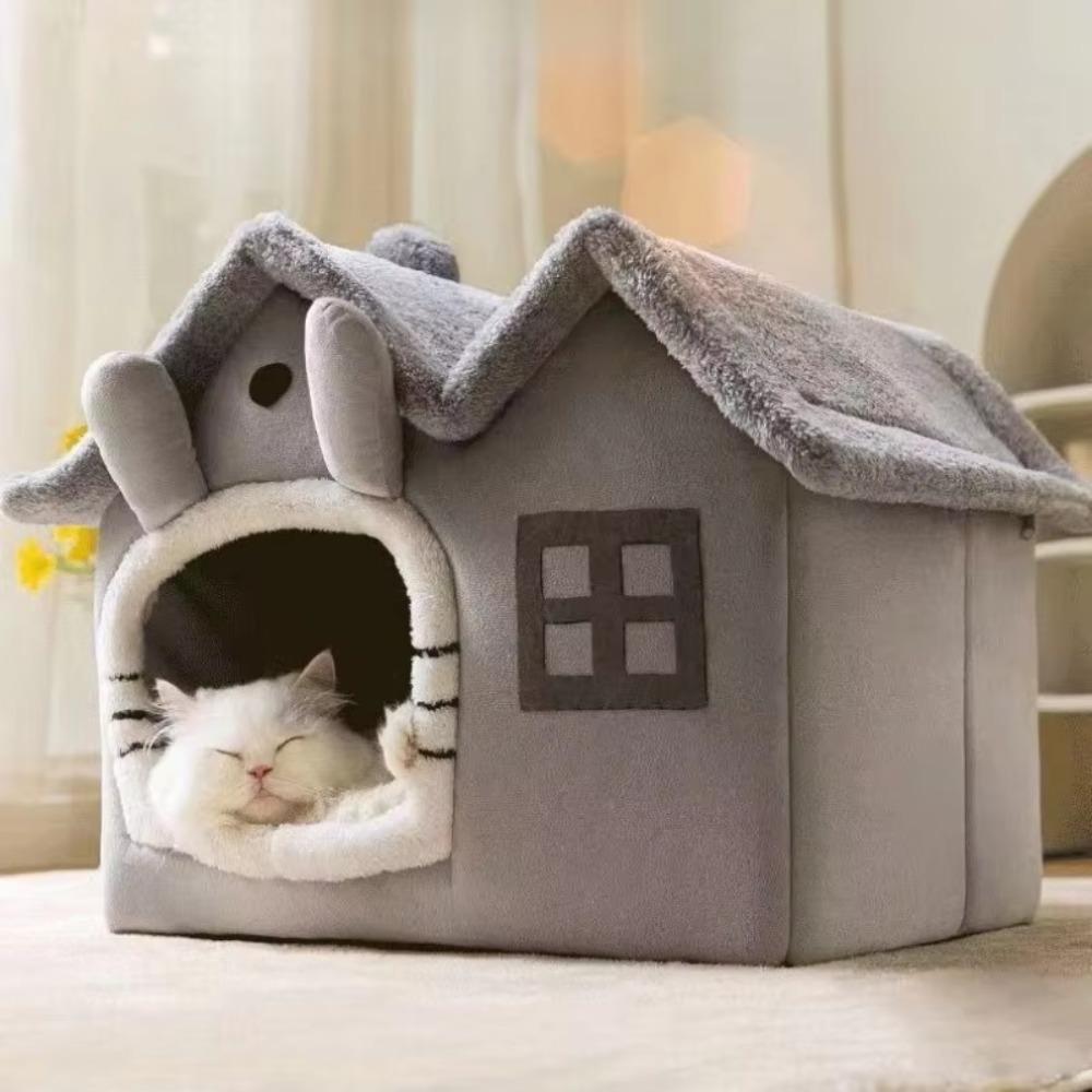 Foldable Cat House Winter Warm Pet House for Indoor Small Dog Bed Mat Basket Kennel Cozy Cave Puppy Condos Kitten Shelter Pet Supplies