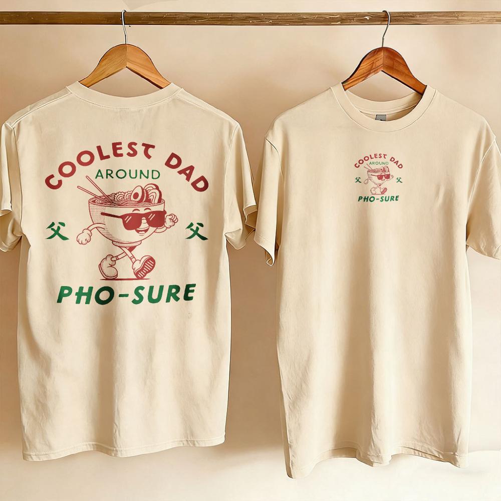 Unisexs Coolest Dad Around Pho Sure Noodle Sunglasses Cotton Tshirt Short Sleeve Crew Neck Light Gray Relaxed Fit Cartoon Print Top
