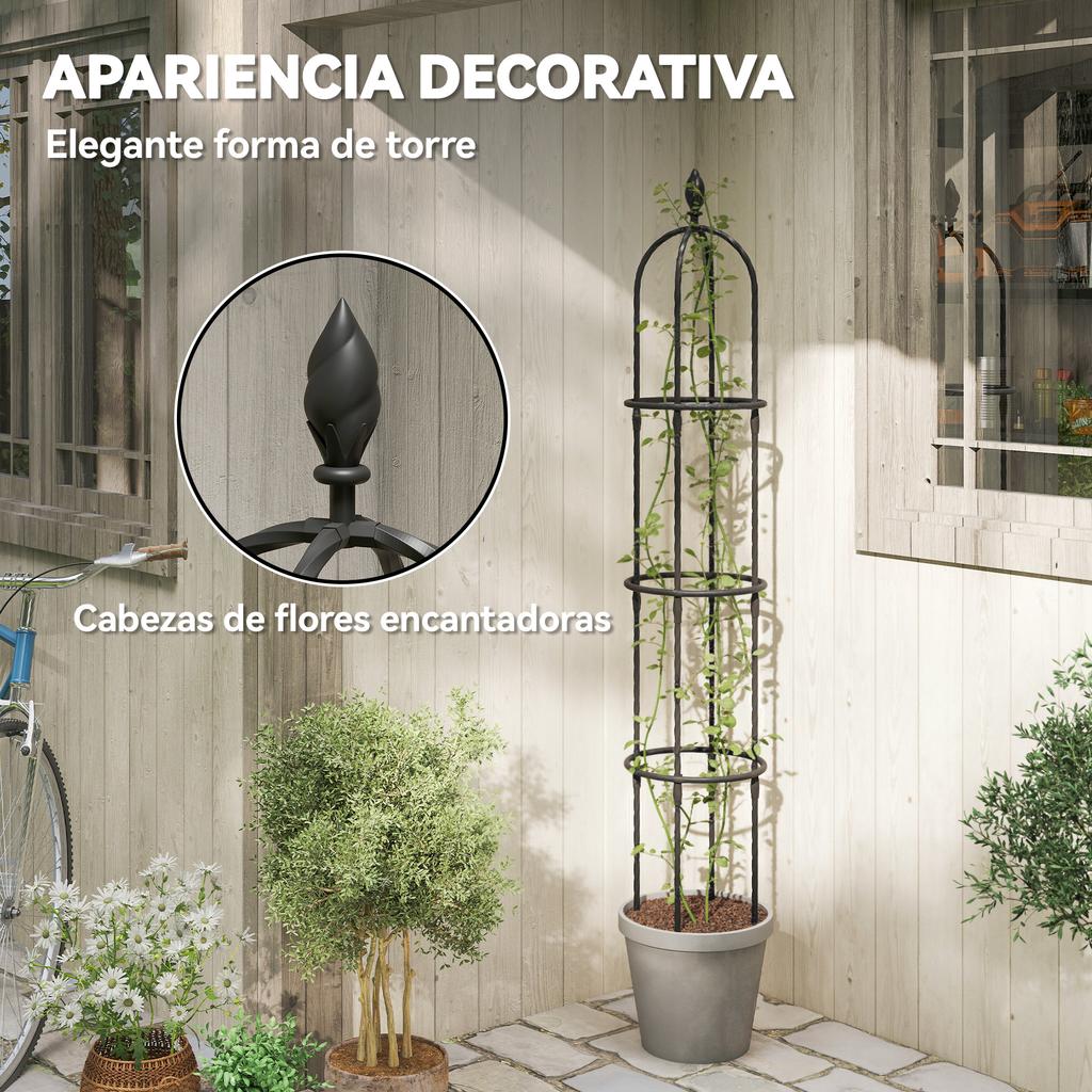Garden Obelisks, Set of 2, PE Steel, 1.74 m, Trellises for Climbing Plants, Roses, Black
