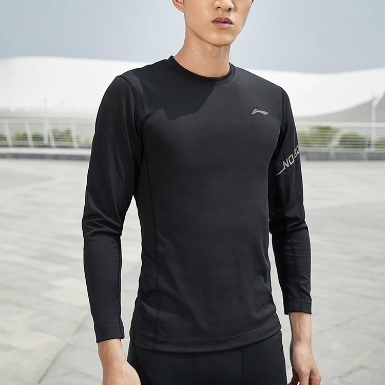 Li Ning Mesh Tight Training Fitness Wear Men tops Standard-Black AUDQ069-1
