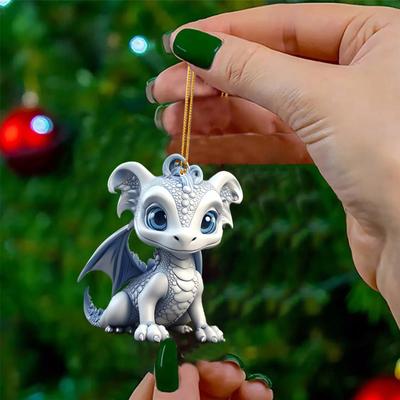 New Year 2025 Christmas Supplies Cute Dragon Christmas Tree Toy Hanging Ornament Acrylic Pendant for Car Interior Decor Gifts 2D