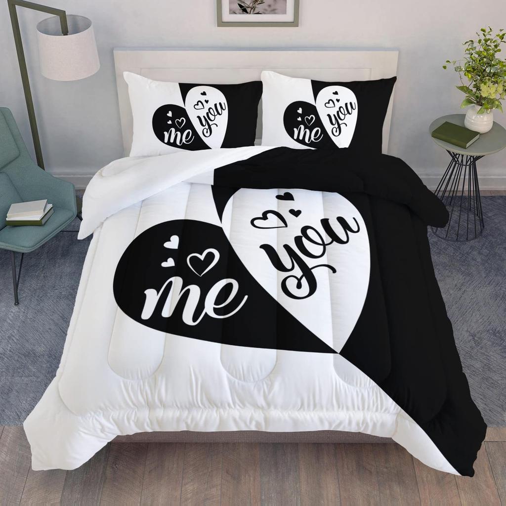 Love Pattern Duvet Cover 3D Printed Bedding Set, Couple Male Female Quilt Cover with Zipper Closure and Pillowcase for Adults