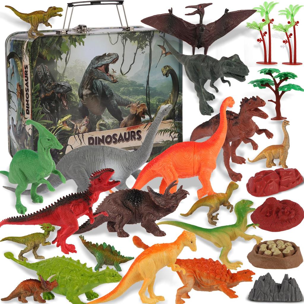 Tubasaya 25 Pieces Dinosaur Toys for Dinosaur Toys Realistic Dinosaur Figures Set with Storage Box for Year Old Boys Christmas New Year Gift Kids,