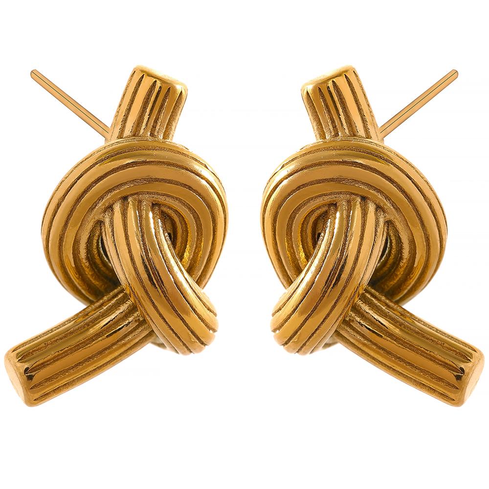 Yhpup Creative Stainless Steel Knotted Unusual Fashion Stud Earrings Personality Statement 18K PVD Plated Waterproof Jewelry New