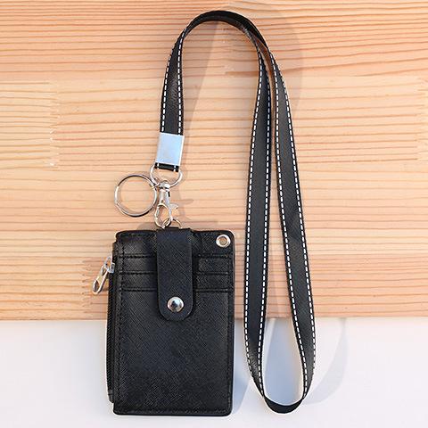 Portable Leather Business ID Card Credit Card Badge Holder Coin Purse Wallet Keychain