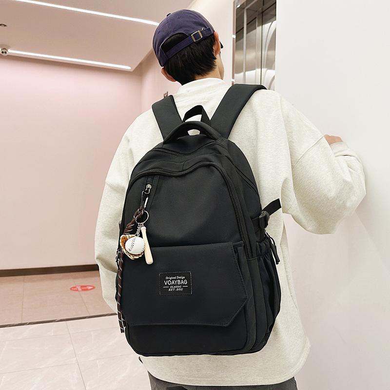 New Trendy Backpack High Value Backpack Large Capacity Solid Color Student Schoolbag Pain Bag Student Backpack