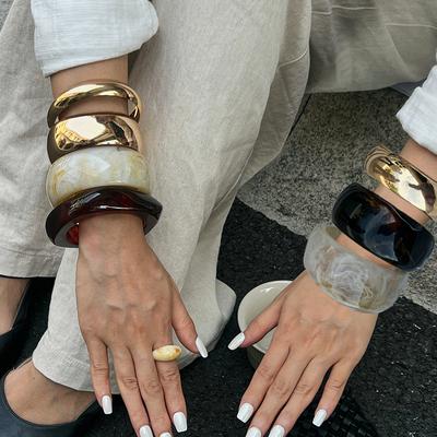 Fashion Smudge Acrylic Wide Bracelet Bracelet Exaggerated Irregular Plain Ring Resin Bracelet Female