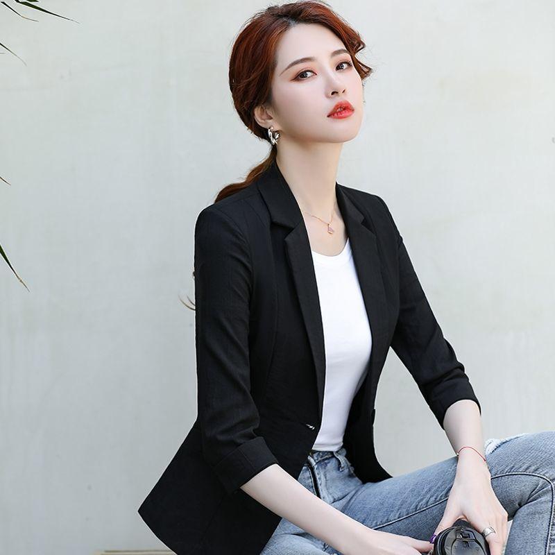 Women's Clothing Notched Capable Office Lady Blazers Pocket Button Formal Skinny Fashion Intellectual Simplicity Spring Autumn