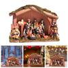 Permanent Religious Birth Manger Display With Oaken Stable And Rosin Figures