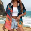 Women's Casual Button Down Shirt Short Sleeve Lightweight Summer Beach Cover Up Printed Textured Blouse for Outdoor Wear
