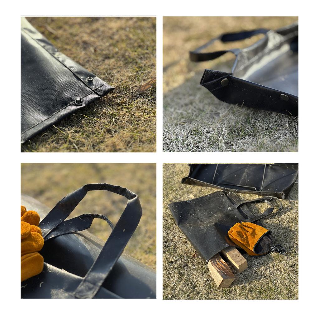 Under Grill Mat with Handle Fiberglass Silicone Expandable Fireproof Grill Pad Firewood Carrier Bag for Outdoor Camping