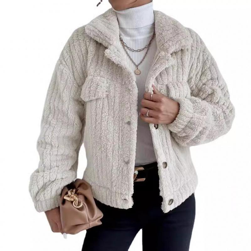 Winter Jacket Rabbit Fur Lining Stand-Up Collar Casual Fleece Shirt Women'S Thick Plush Coat