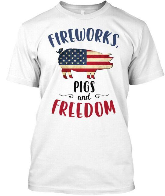 Pig- Fireworks Pigs And Freedom T-Shirt Made in the USA Size S to 5XL XL