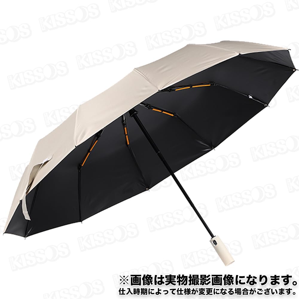 Faltbarer Regenschirm, Ein-Knopf-Öffnung, Sonnenschirm, UV-Schutz, Regenschirm, 12 Schirmrippen, Große Größe, Tragbar, Sonnenschutz (Hell beige)