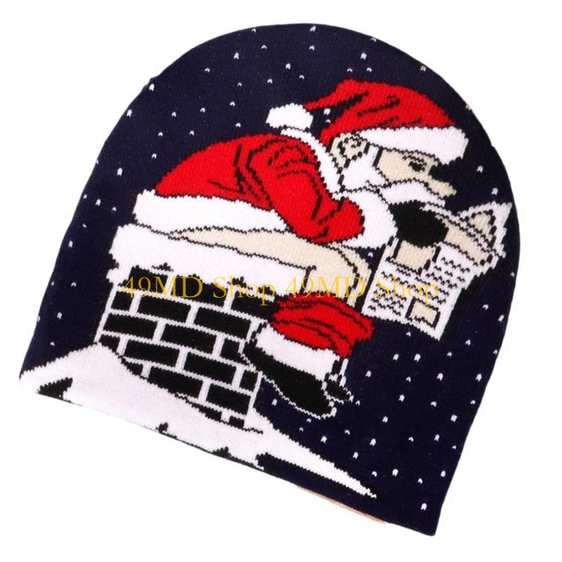 49MD Christmas Knitted Hat Outdoor Activity Hat Holiday Headwear Adjustable Size Hat for Outdoor Winter Activity